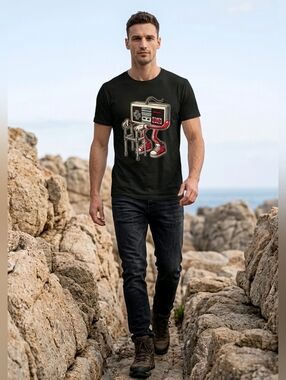 Retro Gaming Controller Graphic T-Shirt - Black